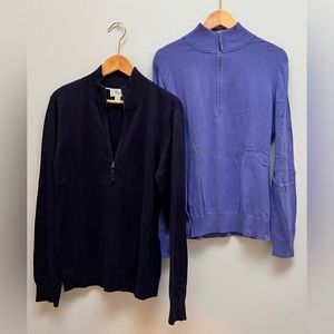 Pair of FoxCroft half zip sweaters, Navy and Periwinkle, sz L